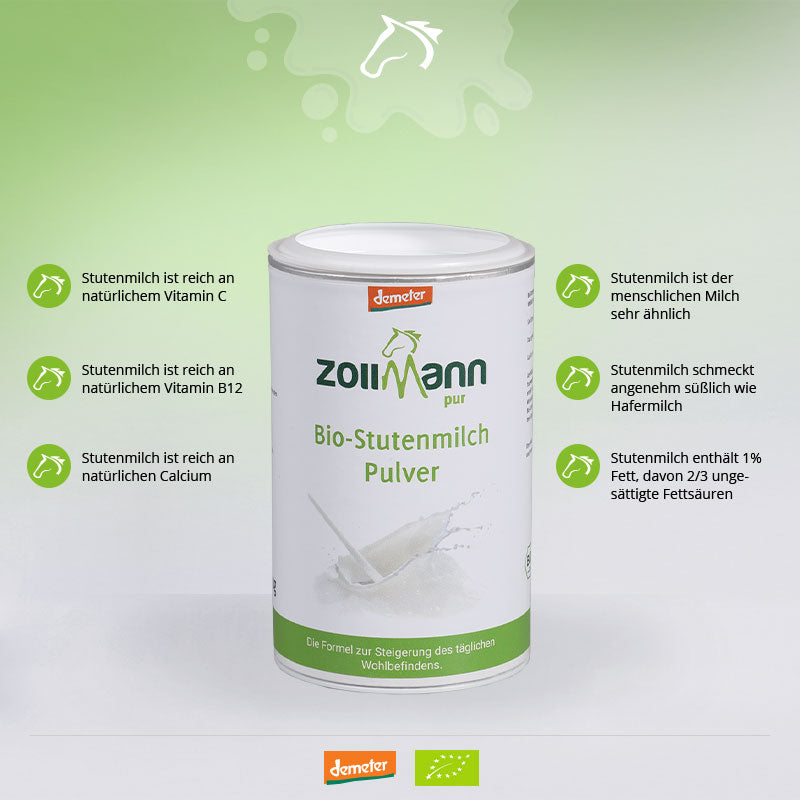 Winterangebot Bio-Stutenmilch Pulver 6 x 100g  Vorteilspack +1x Bio-Stutenmilch Creme gratis